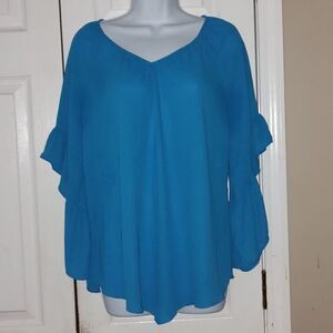 Cato turquoise sheer   tapered sleeve blouse  Sz M